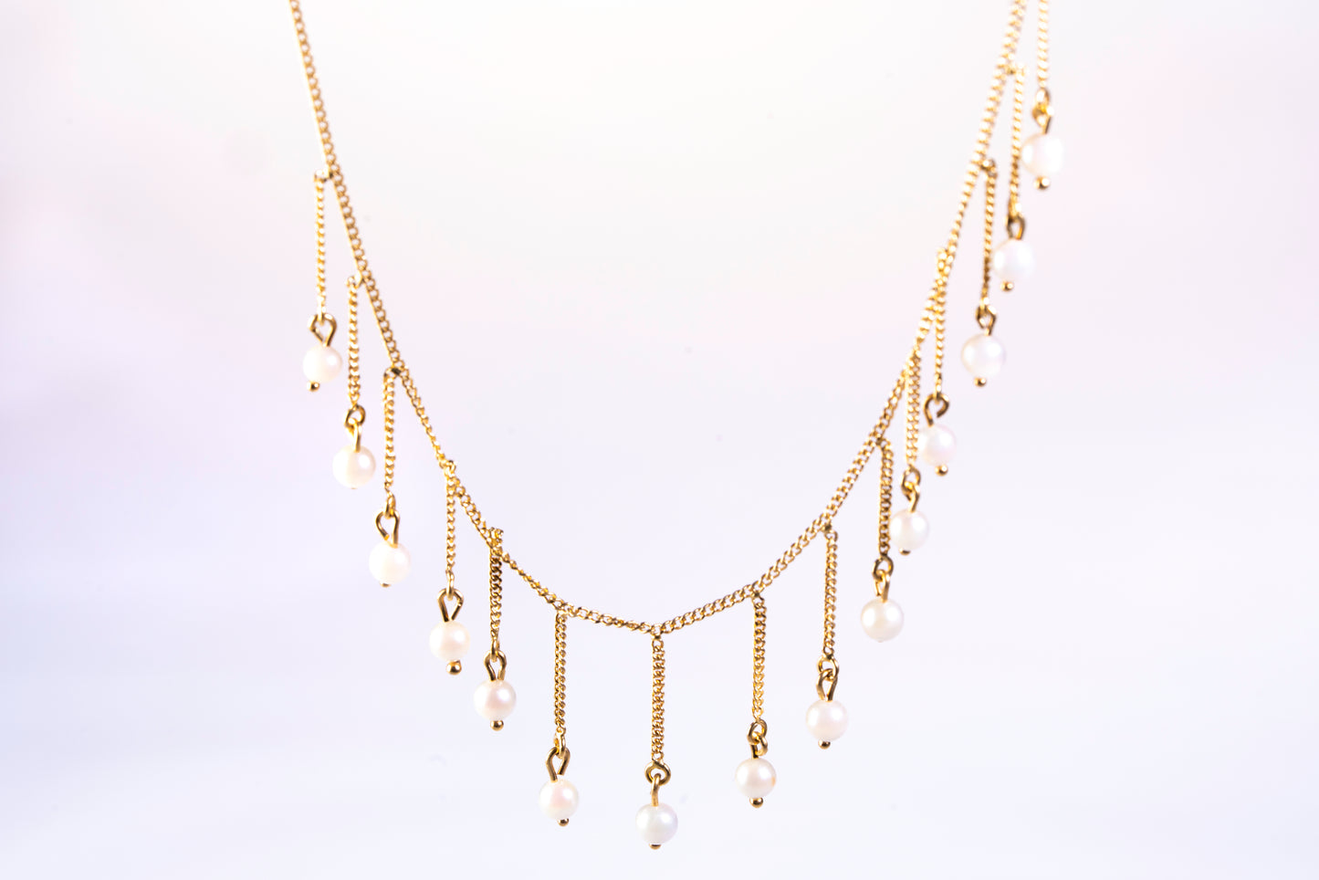 Collier Draperie en Or Jaune 18k et Pampilles de Perles de Culture