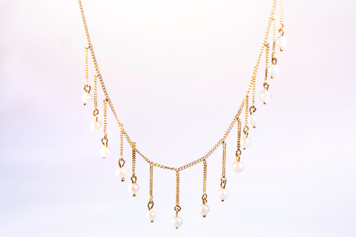 Collier Draperie en Or Jaune 18k et Pampilles de Perles de Culture
