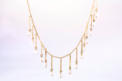 Collier Draperie en Or Jaune 18k et Pampilles de Perles de Culture