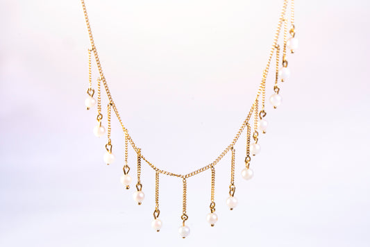 Collier Draperie en Or Jaune 18k et Pampilles de Perles de Culture