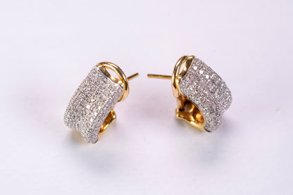 Boucles d'Oreilles Semi-Créoles en Or 18k, Pavage Diamants