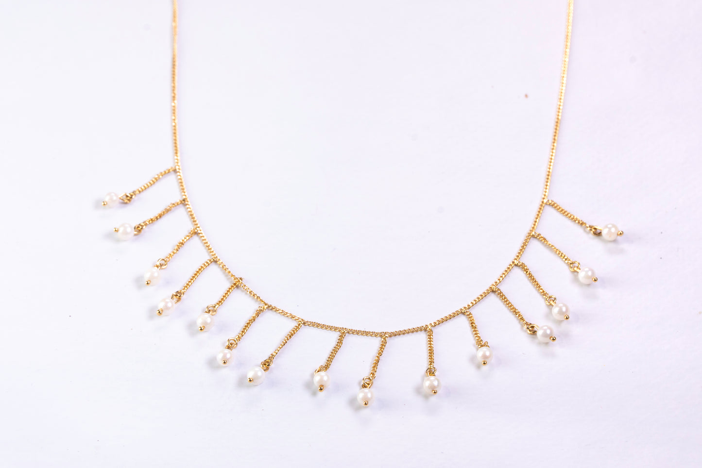 Collier Draperie en Or Jaune 18k et Pampilles de Perles de Culture