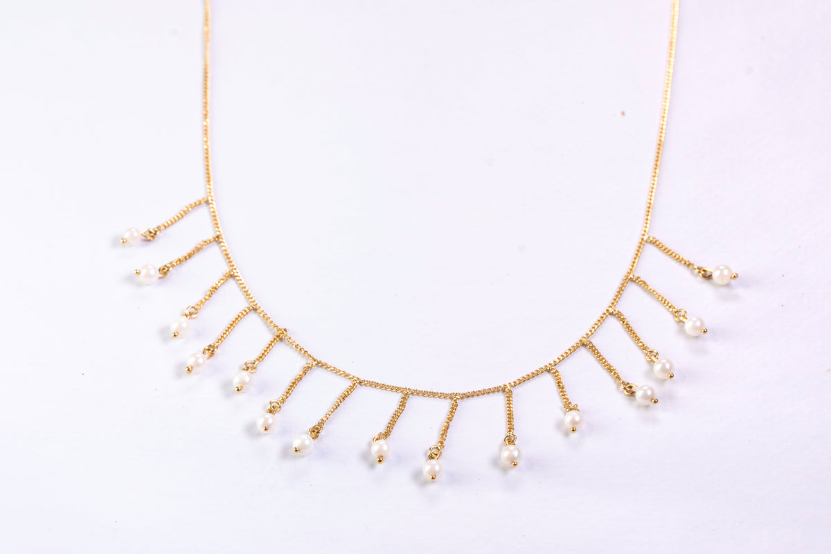 Collier Draperie en Or Jaune 18k et Pampilles de Perles de Culture