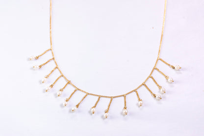 Collier Draperie en Or Jaune 18k et Pampilles de Perles de Culture