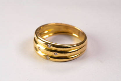 Bague trois anneaux Or Jaune 18K et Diamants