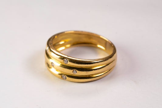 Bague trois anneaux Or Jaune 18K et Diamants