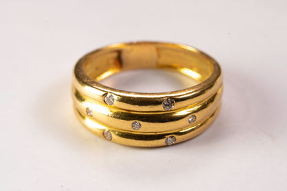 Bague trois anneaux Or Jaune 18K et Diamants
