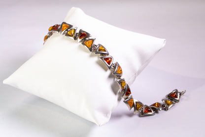 Bracelet Argent et Cabochons d'Ambre triangulaires