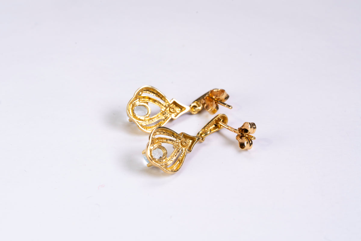 Boucles d'Oreilles Pendantes Bicolores en Or 18k, Aigues-Marines
