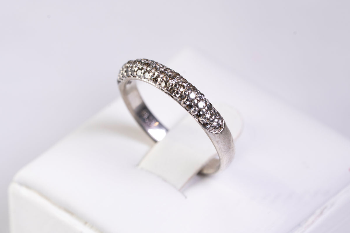 Alliance Demi-tour Pavée en Argent 925, Oxydes de Zirconium Blancs