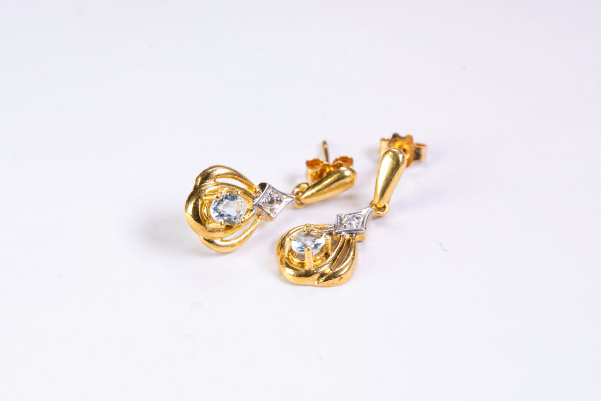 Boucles d'Oreilles Pendantes Bicolores en Or 18k, Aigues-Marines
