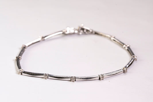 Bracelet Bâtons Or Blanc 18k et Diamants, Double Sécurité Huit