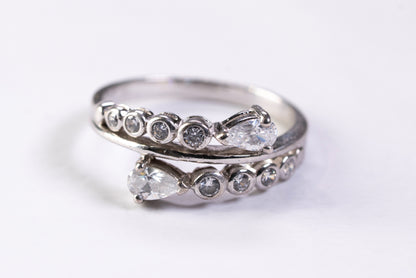 Bague Toi et Moi Asymétrique en Argent et Oxydes de Zirconium