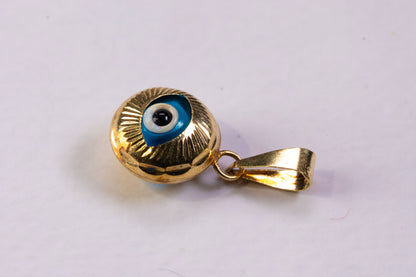 Pendentif "Nazar" en Or Jaune 14 Carats, et Œil Turc en Verre Cobalt