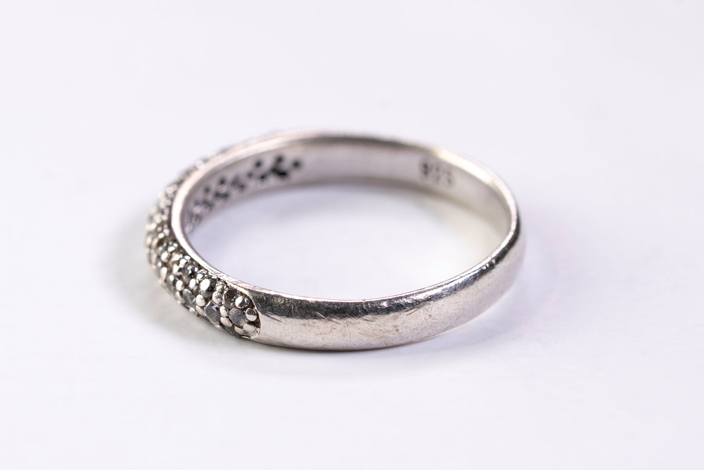 Alliance Demi-tour Pavée en Argent 925, Oxydes de Zirconium Blancs
