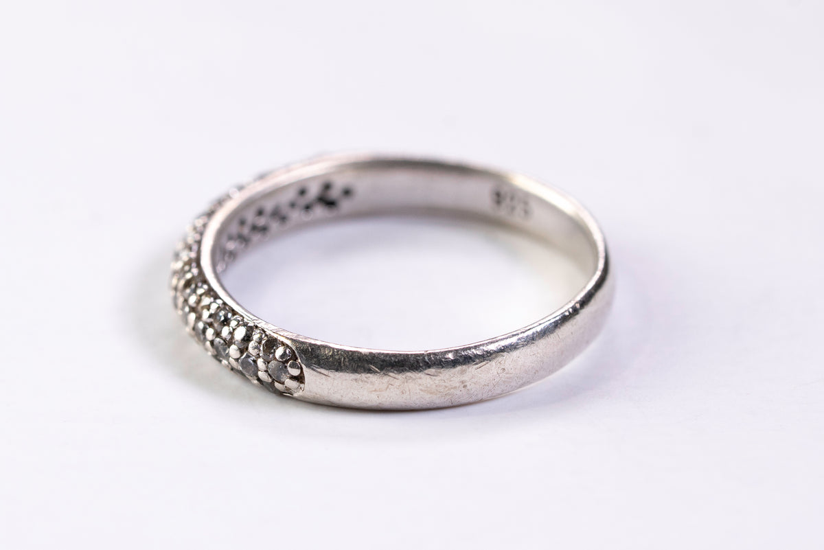 Alliance Demi-tour Pavée en Argent 925, Oxydes de Zirconium Blancs