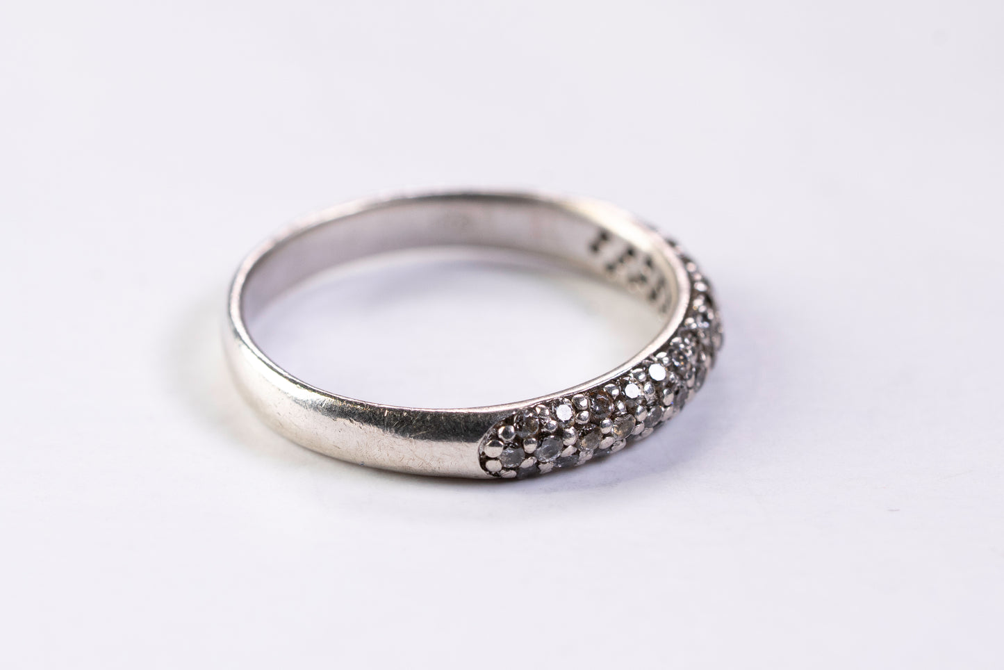 Alliance Demi-tour Pavée en Argent 925, Oxydes de Zirconium Blancs