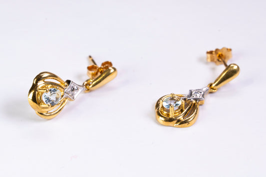 Boucles d'Oreilles Pendantes Bicolores en Or 18k, Aigues-Marines