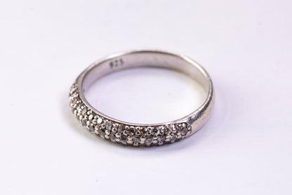 Alliance Demi-tour Pavée en Argent 925, Oxydes de Zirconium Blancs