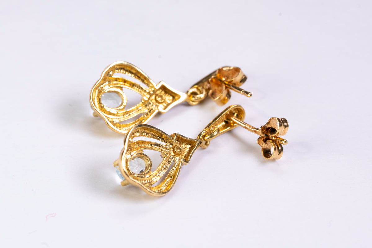 Boucles d'Oreilles Pendantes Bicolores en Or 18k, Aigues-Marines