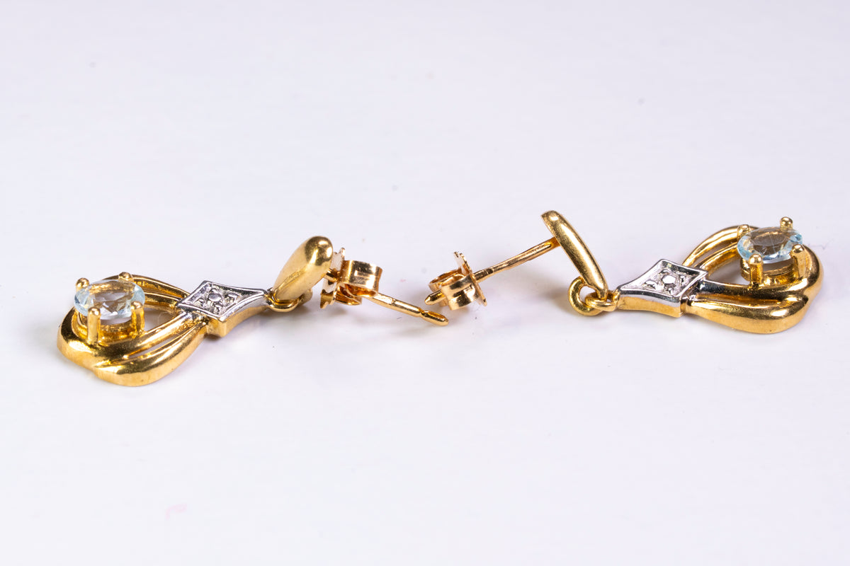 Boucles d'Oreilles Pendantes Bicolores en Or 18k, Aigues-Marines