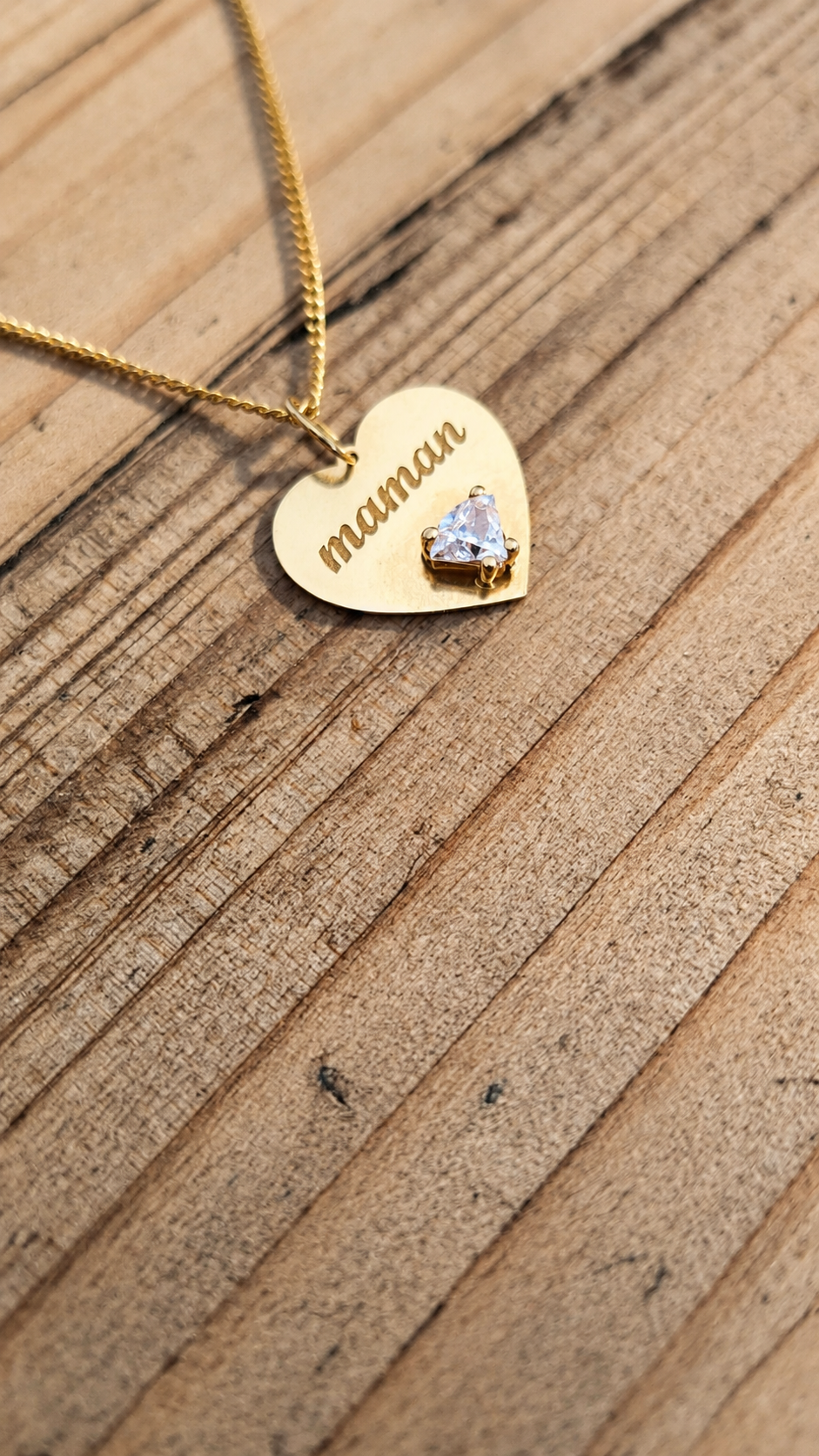 Collier Pendentif Coeur Or Jaune et Oxydes de Zirconium