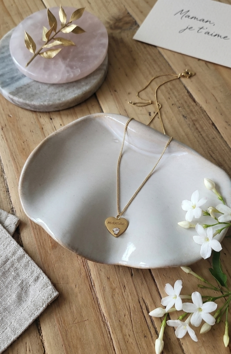 Collier Pendentif Coeur Or Jaune et Oxydes de Zirconium